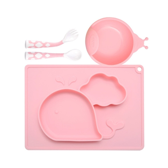 Silicone Feeding Set Combination Anti-fall Suction Cup Bowl Child Complementary Food Tableware Dinner Plate, Style:With Bowl(?Pink? Whale  )