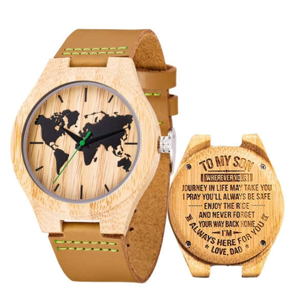 MUJUZE MU-1004 World Map Pattern Dial Lettering Wooden Watch(Dad To Son 1)