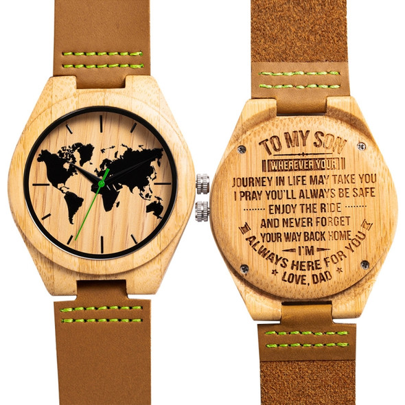 MUJUZE MU-1004 World Map Pattern Dial Lettering Wooden Watch(Dad To Son 1)