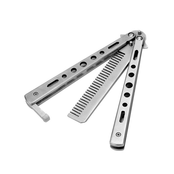 Salon Stainless Steel Practice Comb Practice Knife (Uncut) Butterfly Comb(Silver)