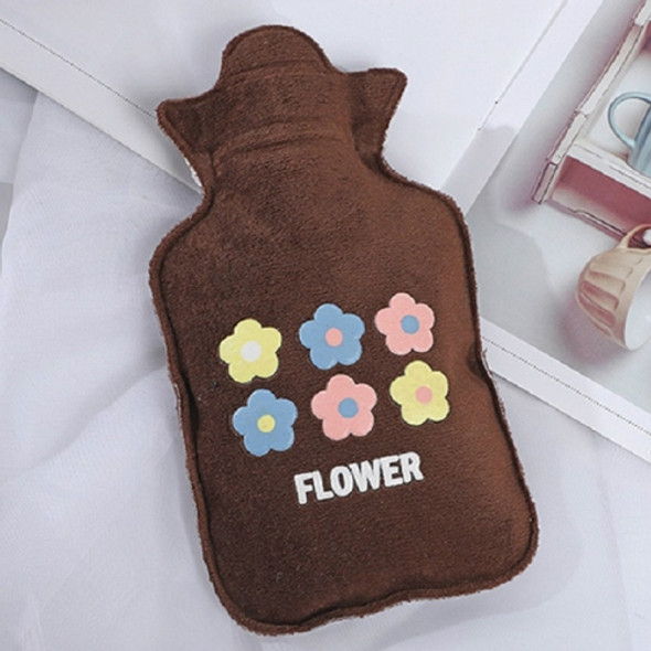 Cartoon Creative Hand Warmer Water Injection Hot Water Bottle Plush Warm Water Bag(Brown Flowers)