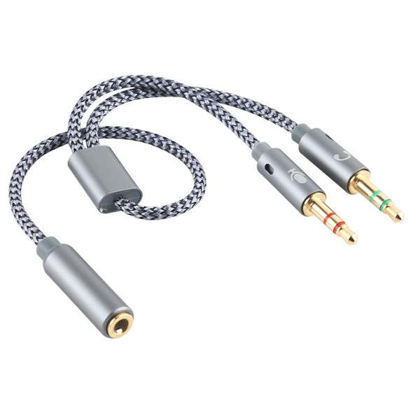 YH192 2 in 1 3.5mm Female to Microphone + Audio Male Braided Audio Cable, Length: 22cm (Grey)