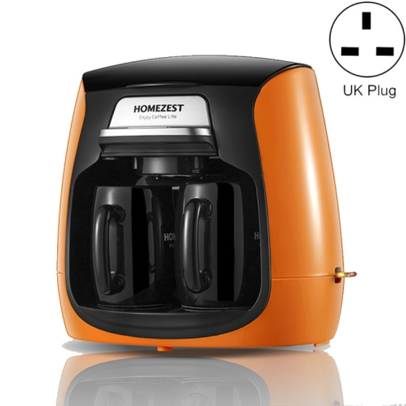 Homezest Household Mini Double Cup Coffee Maker Freshly Ground Small Automatic Drip Coffee Machine, Style:UK Plug(Orange)