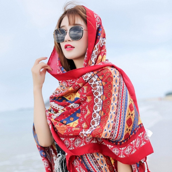 Summer Cotton and Linen Ethnic Travel Silk Scarf Sunscreen Big Shawl Ladies Beach Towel, Size:180 x 100cm(National Style)