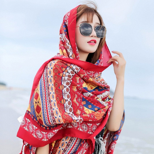 Summer Cotton and Linen Ethnic Travel Silk Scarf Sunscreen Big Shawl Ladies Beach Towel, Size:180 x 100cm(National Style)