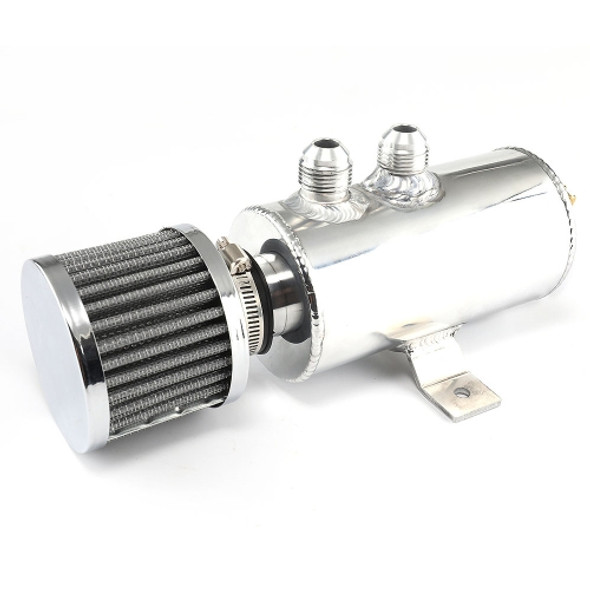Aluminum Baffled Oil Catch Can Breather Can with Drain Valve and Filter 2 Ports AN10 Oil Coolant Fuel Overflow Tank, Capacity: 750ML (Silver)