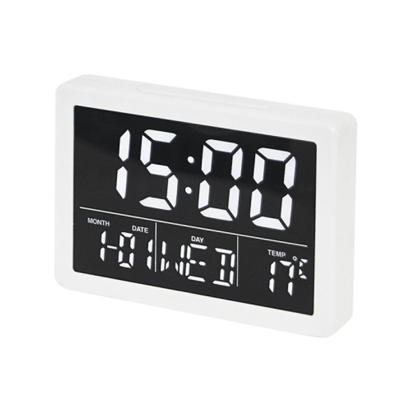 Large Screen LED Clock Bedside Multifunctional Electronic Alarm Clock(White Shell White Light)
