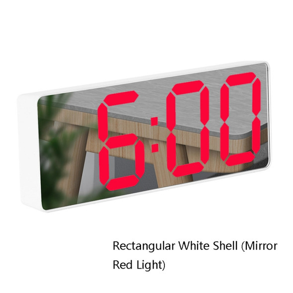 Mirror Bedside Alarm Clock Battery Plug-In Dual-Purpose LED Clock, Colour: Rectangular White Shell (Mirror Red Light)