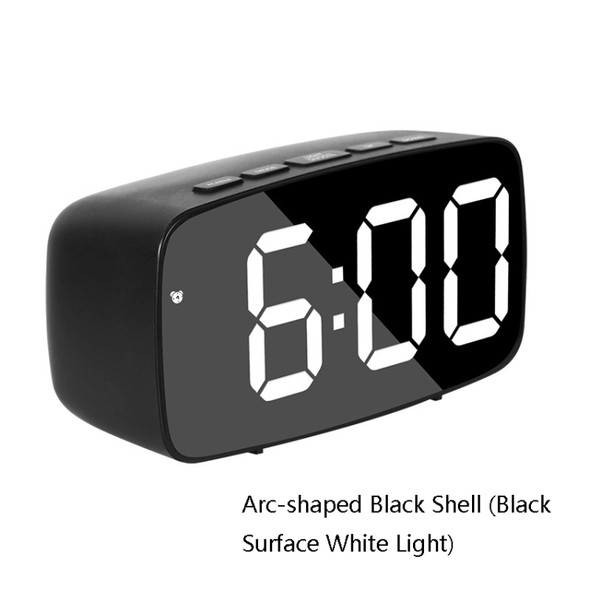 Mirror Bedside Alarm Clock Battery Plug-In Dual-Purpose LED Clock, Colour: Arc-shaped Black Shell (Black Surface White Light)