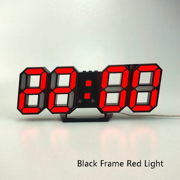 6609 3D Stereo LED Alarm Clock Living Room 3D Wall Clock, Colour: Black Frame Red Light