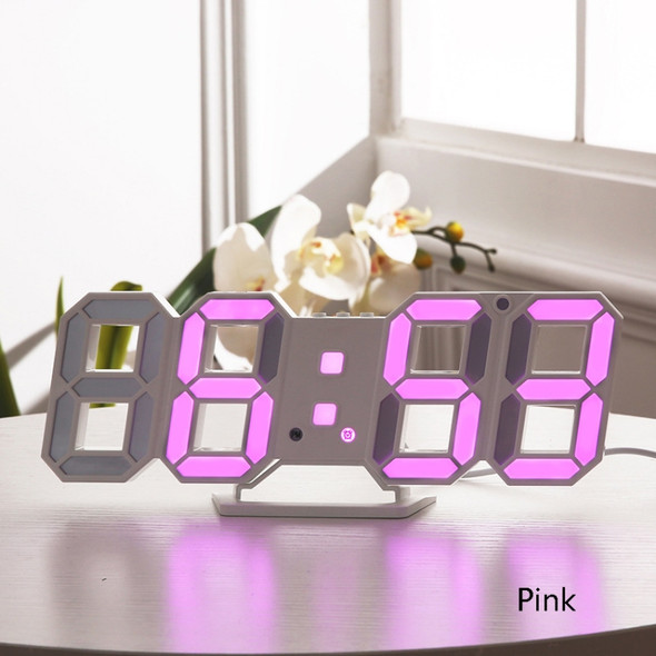 6609 3D Stereo LED Alarm Clock Living Room 3D Wall Clock, Colour: Pink
