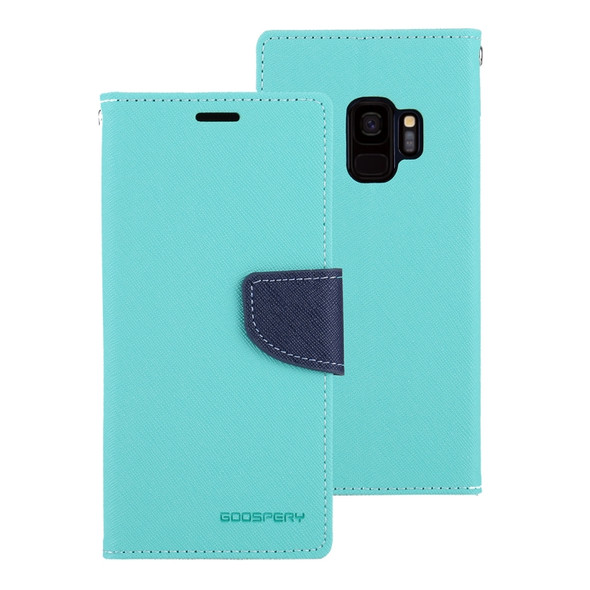 GOOSPERY FANCY DIARY for Galaxy S9 Cross Texture Horizontal Flip Leather Case with Card Slots & Wallet & Holder(Mint Green)