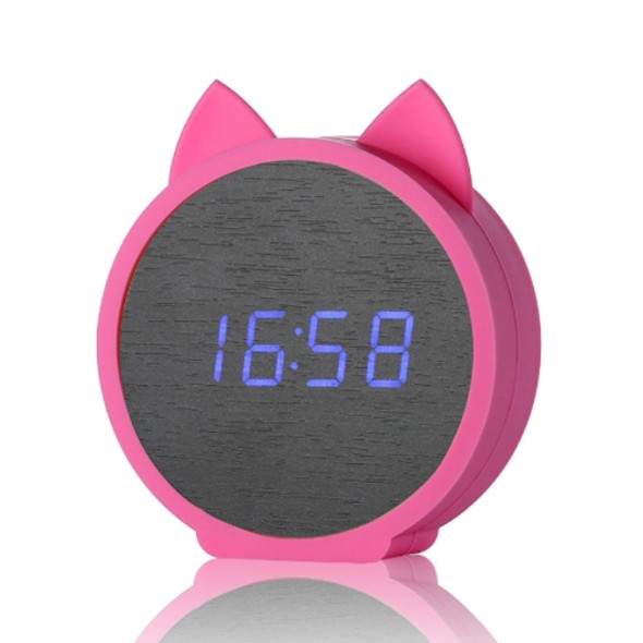 Creative Cat Shape Children Environmental Protection Silicone Wooden Silent LED Electronic Alarm Clock, Style:Upgrade(Blue Light + Pink)