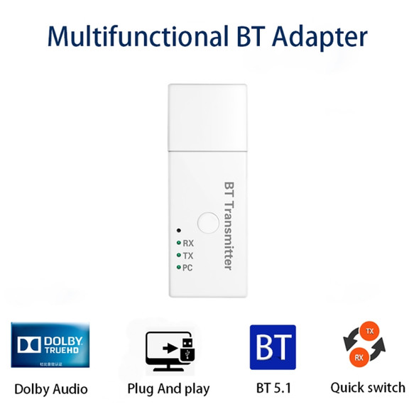 E3 USB Bluetooth 5.1 Transmitter PC TV Speaker AUX 3-in-1 Receiver
