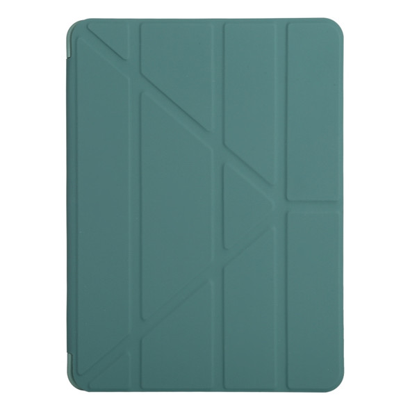 Millet Texture PU+ Silicone Full Coverage Leather Case with Multi-folding Holder for iPad Air (2020) 10.9 inch (Dark Green)