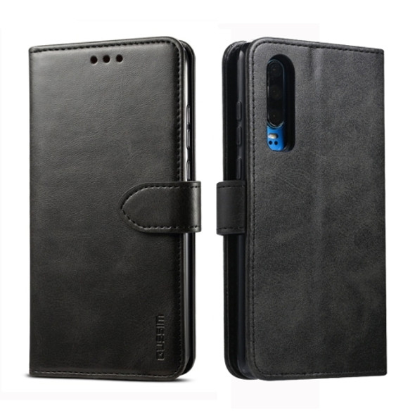 For Huawei P30 GUSSIM Business Style Horizontal Flip Leather Case with Holder & Card Slots & Wallet(Black)