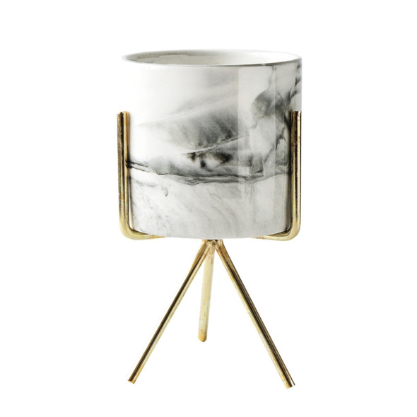 Nordic Minimalism Style Marble Pattern Golden Ceramics Iron Art Vase Tabletop Flower Pot, Size:M(Gold)