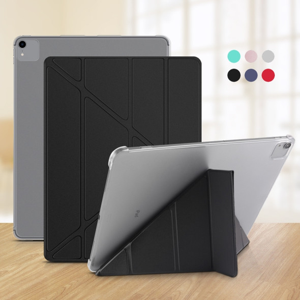 For iPad Pro 12.9 inch (2020) Multi-folding Horizontal Flip Shockproof Transparent PC + PU Leather Case with Sleep / Wake-up Function(Grey)