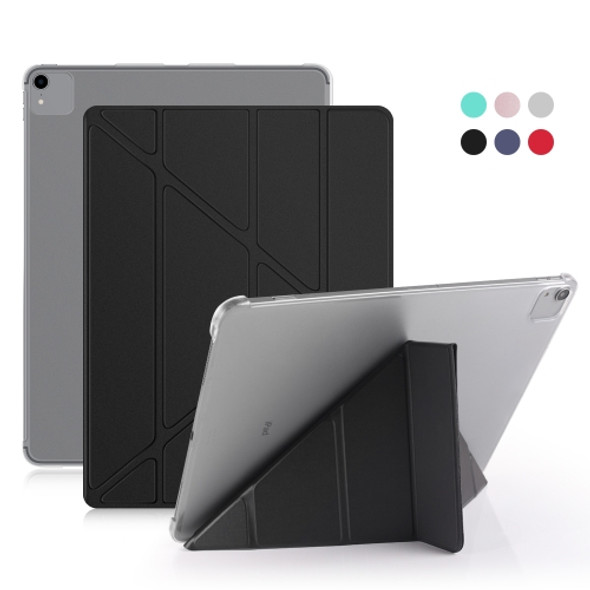 For iPad Pro 12.9 inch (2020) Multi-folding Horizontal Flip Shockproof Transparent PC + PU Leather Case with Sleep / Wake-up Function(Black)