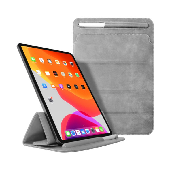 Mutural Liner Bag PU Leather Case with Holder & Pen Slot for iPad Pro 12.9 (2020) / (2018)(Grey)
