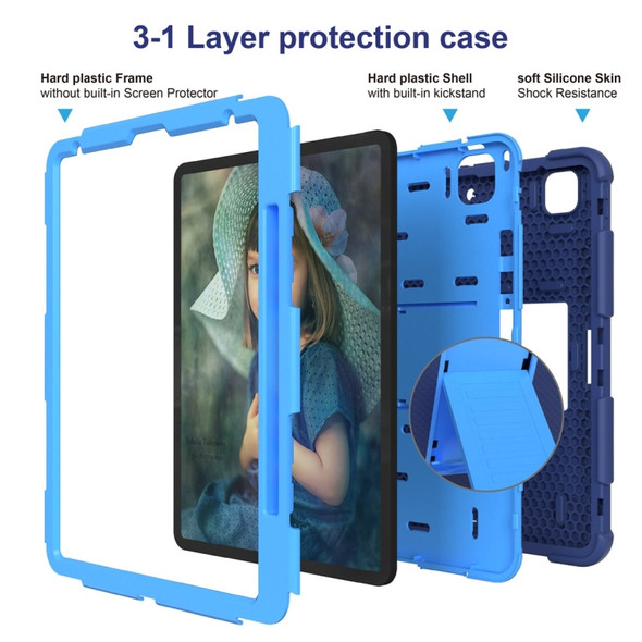 For iPad Pro 12.9 (2018) / (2020) Shockproof Two-Color Silicone Protective Case with Holder(Dark Blue+Blue)
