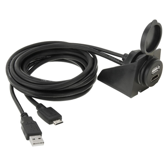 USB 2.0 & Mini HDMI (Type-C) Male to USB 2.0 & HDMI (Type-A) Female Adapter Cable with Car Flush Mount, Length: 2m