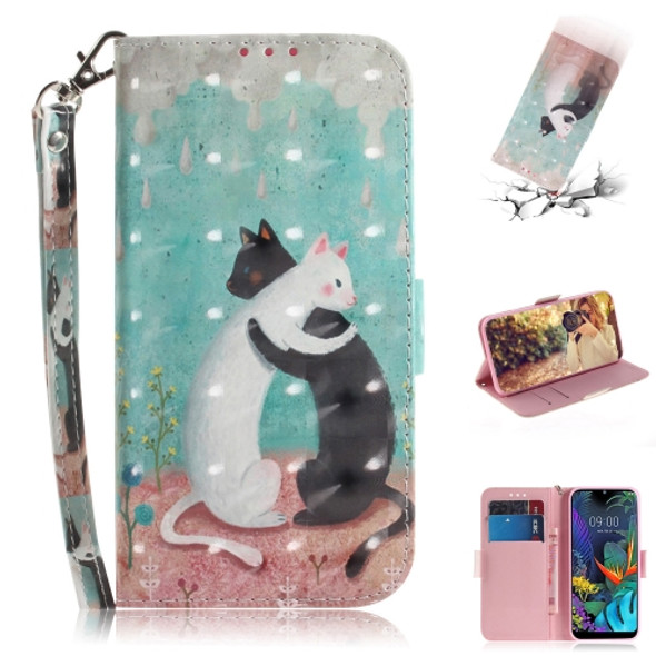 3D Painting Black White Cat Pattern Coloured Drawing Horizontal Flip Leather Case for LG K50, with Holder & Card Slots & Wallet