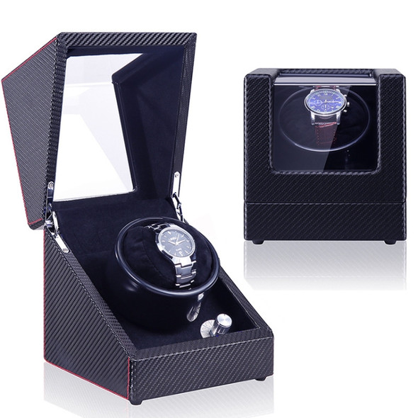 Automatic Watch Shaker Electric Rotating Winding Watch Gift Box, US Plug(Carbon Fiber Black Ripple)