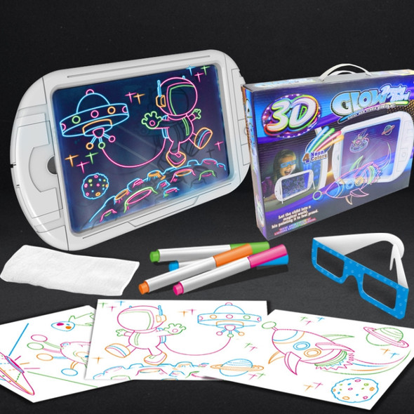 3D Fluorescent Drawing Board Magic Luminous Three-Dimensional Writing Board Graffiti Board Lighting Puzzle Children Drawing Board,Style: YM164 (Space Version)