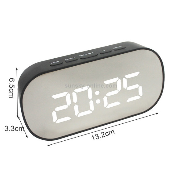 Mirror Multi-Function Alarm Clock LED Watch Makeup Mirror Alarm Clock(Oval Black Shell White Light)