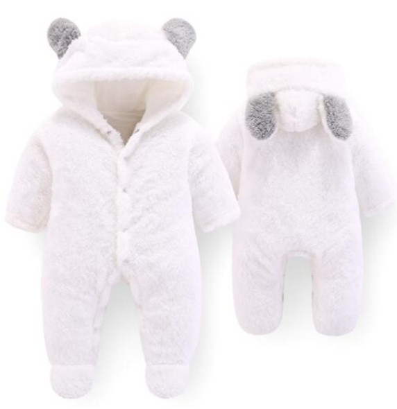 Autumn Winter Baby Rompers Footies Bodysuit Hooded Infant Cotton Jumpsuit Baby Boy Girl Clothing, Kid Size:9M(White)