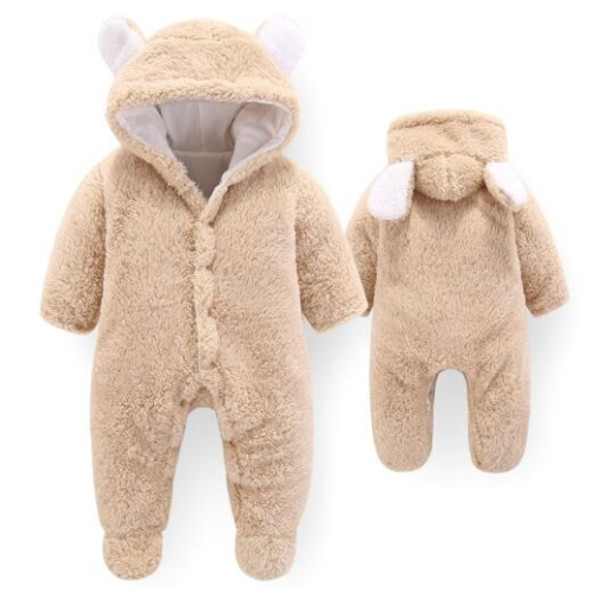 Autumn Winter Baby Rompers Footies Bodysuit Hooded Infant Cotton Jumpsuit Baby Boy Girl Clothing, Kid Size:6M(Light Tan)