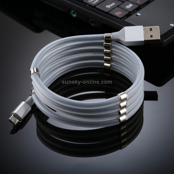 USB to Micro USB Luminous Magnetic Attraction Data Cable, Length: 1m (Grey)