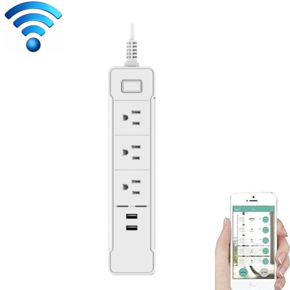 C198A 2 USB Ports + 3 US Sockets WiFi Smart Power Plug Socket, Compatible with Alexa and Google Home, AC 110V-240V, US Plug(White)