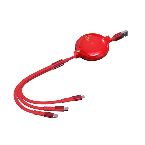 WK WDC-124 3A 3 In 1 8 Pin + Type-C / USB-C + Micro USB Bona Series Telescopic Charging Data Cable, Length: 1.5m (Red)