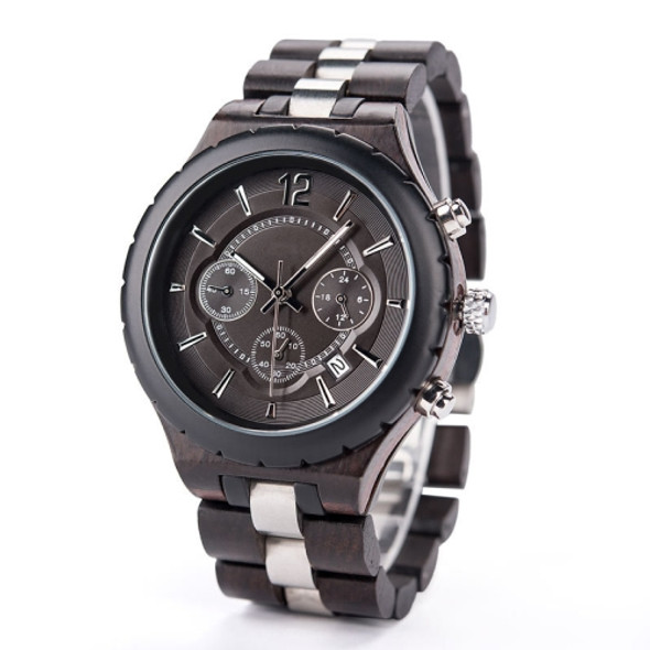 D21 Men Wooden Strap Stainless Steel Luminous Waterproof Watch(Black)