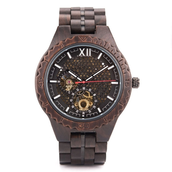 Hollow Dial Wooden Strap Men Mechanical Watch(D27-1)