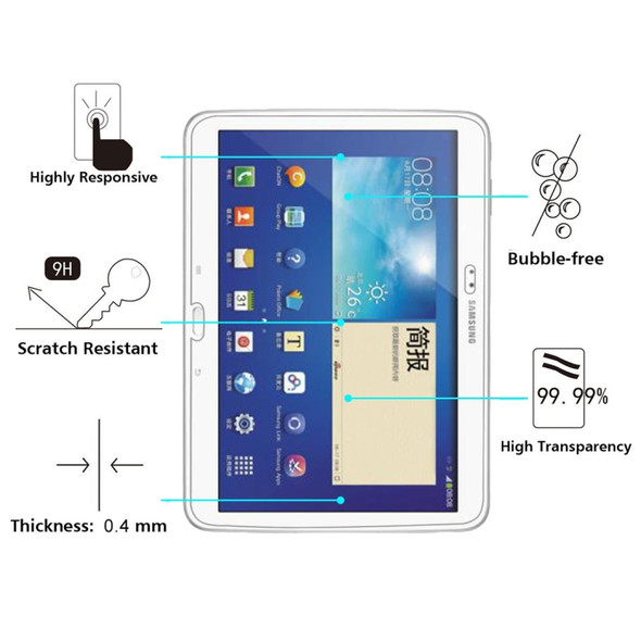 0.4mm 9H+ Surface Hardness 2.5D Explosion-proof Tempered Glass Film for Galaxy Tab 3 10.1 / P5200