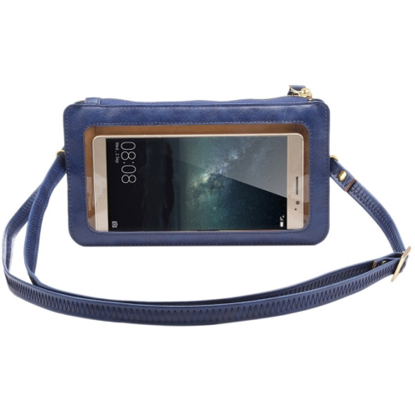 Universal Crazy Horse Texture Touch Screen Wallet Style PU Leather Shoulder Bag for Galaxy Note 8 & Mega 6.3, Huawei Mate 8 / Mate 7, etc. 6.3 inch Below(Dark Blue)