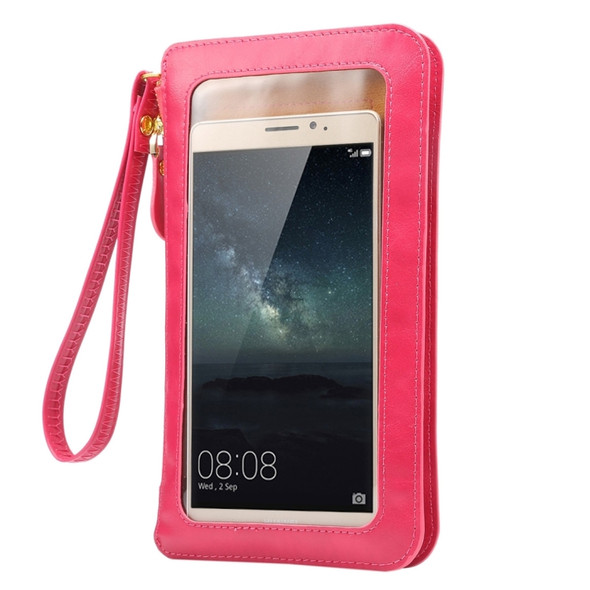 Universal Crazy Horse Texture Touch Screen Wallet Style PU Leather Shoulder Bag for Galaxy Note 8 & Mega 6.3, Huawei Mate 8 / Mate 7, etc. 6.3 inch Below(Magenta)