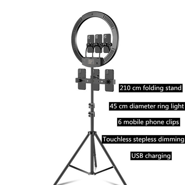 18 inch+6 Phone Clips Dimmable Color Temperature LED Ring Fill Light Live Broadcast Set With 2.1m Tripod Mount, CN Plug