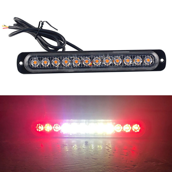 DC12V-24V / 36W Car Truck Emergency Strobe Flash Warning Light 12LEDs Long Ultra-thin Side Lights(Red + White + Red)