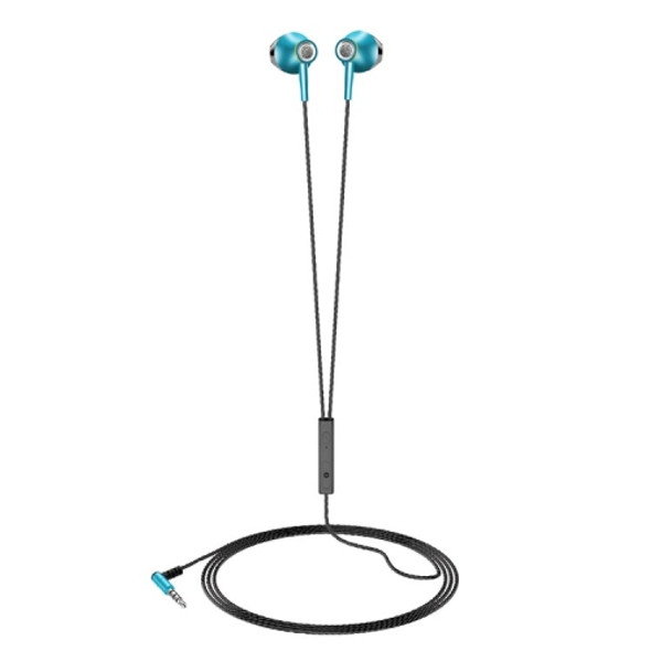 F20 3.5mm Jack Metal Earphones Wire-Controlled Earbuds Mobile Phone Earphones With Mic(Sky Blue Bagged)