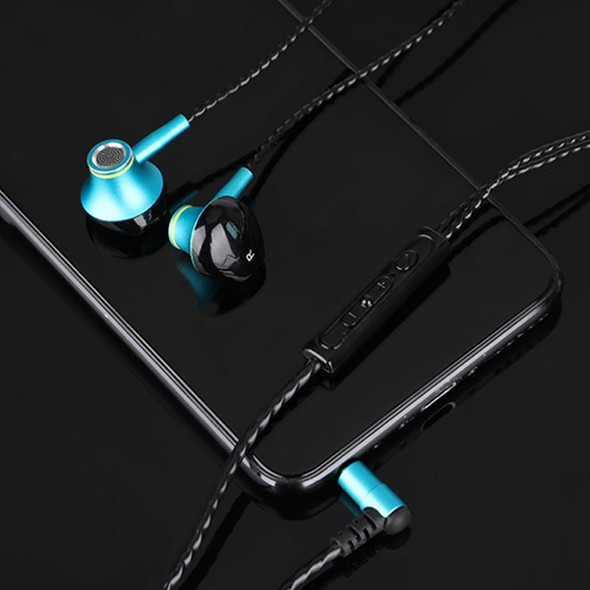 F20 3.5mm Jack Metal Earphones Wire-Controlled Earbuds Mobile Phone Earphones With Mic(Sky Blue Bagged)