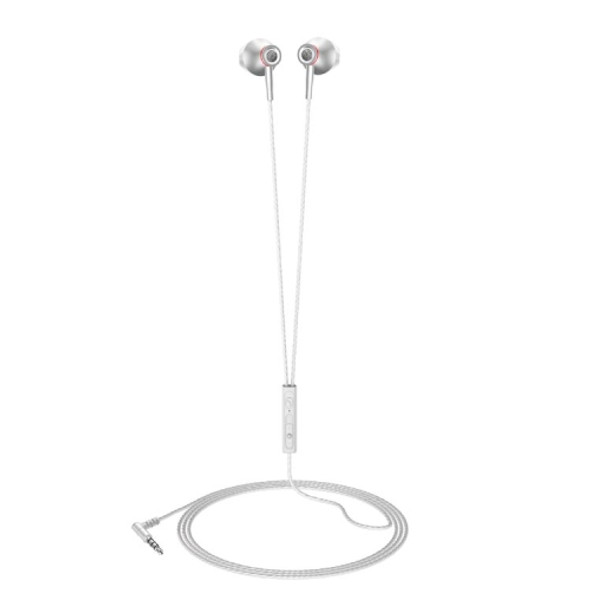 F20 3.5mm Jack Metal Earphones Wire-Controlled Earbuds Mobile Phone Earphones With Mic(Silver Bagged)
