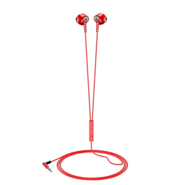 F20 3.5mm Jack Metal Earphones Wire-Controlled Earbuds Mobile Phone Earphones With Mic(Red Bagged)
