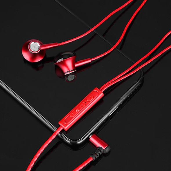 F20 3.5mm Jack Metal Earphones Wire-Controlled Earbuds Mobile Phone Earphones With Mic(Red Bagged)