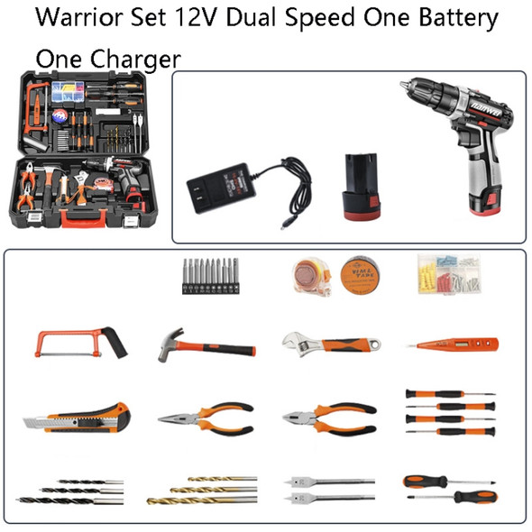 NANWEI Dual Speed Rechargeable Drill Tool Set Hardware Electrician Mini Multi-Function Toolbox, CN Plug, Warrior Set 12V One Battery One Charger