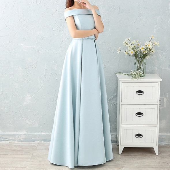 Satin Long Bridesmaid Sisters Skirt Slim Graduation Gown, Size:S(Ice Blue C)