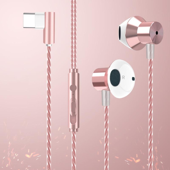 F12 Elbow Earbud Headset Wire Control With Wheat Mobile Phone Headset, Colour: Type-C (Pink)